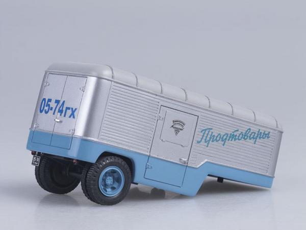 Автопоезд: ГАЗ-51П с полуприцепом ПАЗ-744 (СарЛаб) [1956г., Голубой, белый и серебристый, 1:43]