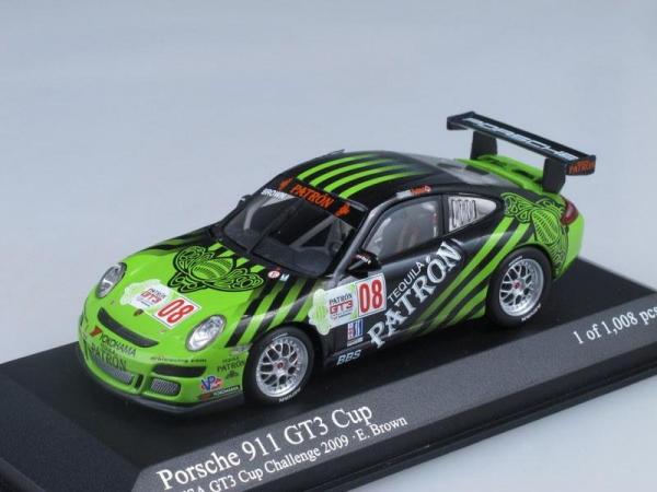 Porsche 911 (997) GT3 Cup No.08, IMSA GT3 Challenge Brown 2009 (Minichamps) [2009г., Черный и зеленый, 1:43]