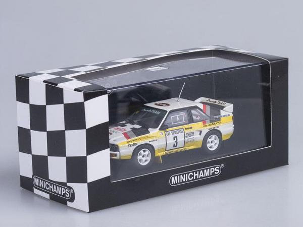 Audi Sport Quattro Rally Monte Carlo, 1985 (Minichamps) [1984г., Белый с желтым, 1:43]