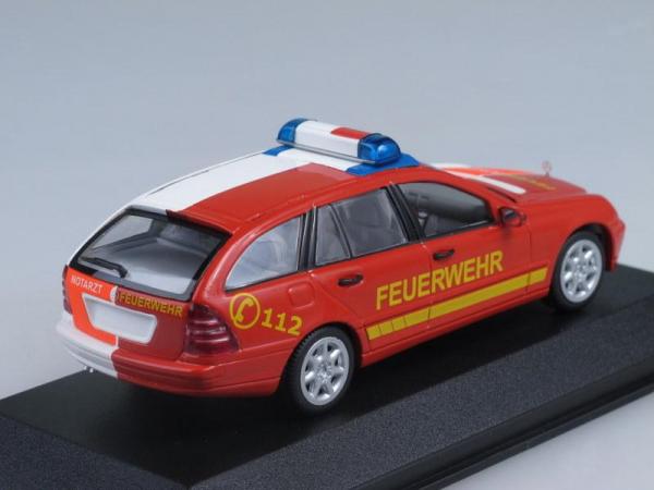 Mercedes-Benz C-Class Kombi Notarzt + Feuerwehr (NEF) (Minichamps) [2001г., Белый, оранжевый и красный, 1:43]