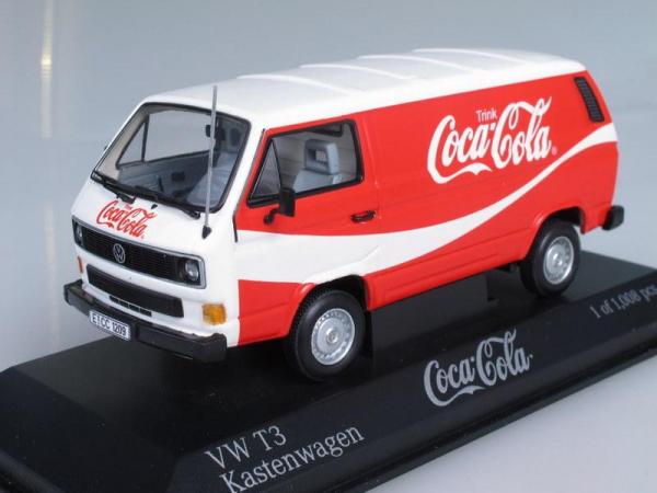 Volkswagen T3 Transporter «Coca Cola» (Minichamps) [1983г., Красный с белым, 1:43]