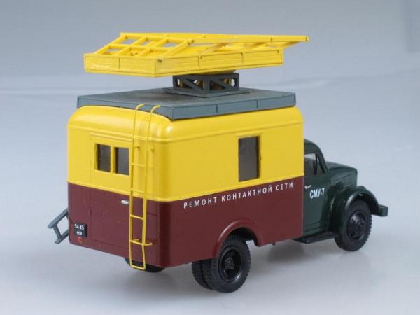 АТ60 (ГАЗ-51А) автовышка для ремонта и монтажа контактной сети СМУ-7 (Vector-Models) [1950г., Зеленый, желтый и коричневый, 1:43]