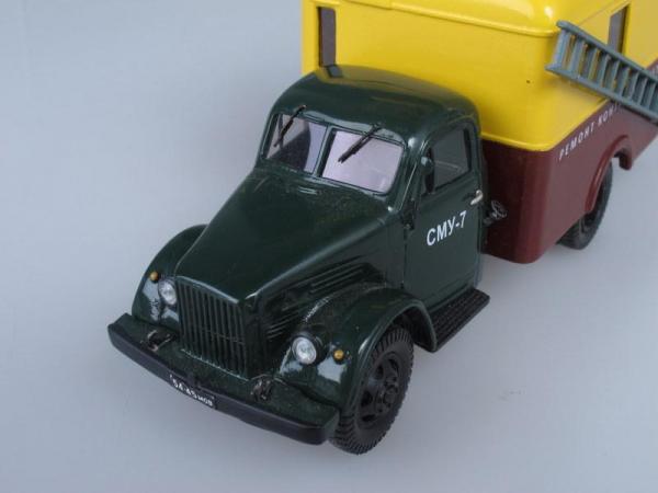АТ60 (ГАЗ-51А) автовышка для ремонта и монтажа контактной сети СМУ-7 (Vector-Models) [1950г., Зеленый, желтый и коричневый, 1:43]