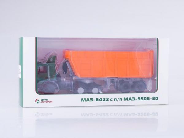 МАЗ-6422 + п/п МАЗ-9506-30 (Автоистория (АИСТ)) [2000г., зеленый/оранжевый, 1:43]